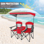 Folding Double Camping Chairs Portable Beach Chairs Lawn Chairs with Canopy Shade, Cup Holder & Carry Bag