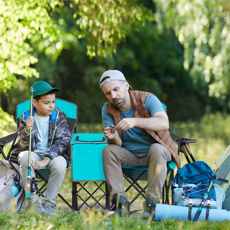 Folding Double Camping Chairs Portable Beach Chairs Lawn Chairs with Canopy Shade, Cup Holder & Carry Bag