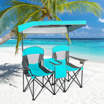 Folding Double Camping Chairs Portable Beach Chairs Lawn Chairs with Canopy Shade, Cup Holder & Carry Bag