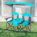 Folding Double Camping Chairs Portable Beach Chairs Lawn Chairs with Canopy Shade, Cup Holder & Carry Bag