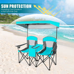 Folding Double Camping Chairs Portable Beach Chairs Lawn Chairs with Canopy Shade, Cup Holder & Carry Bag