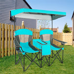 Folding Double Camping Chairs Portable Beach Chairs Lawn Chairs with Canopy Shade, Cup Holder & Carry Bag