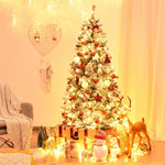 6FT Pre-Lit Snow Flocked Artificial Christmas Tree Premium Hinged Full Tree with 600 PVC Branch Tips & 250 LED Lights