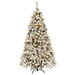 6FT Pre-Lit Snow Flocked Artificial Christmas Tree Premium Hinged Full Tree with 600 PVC Branch Tips & 250 LED Lights