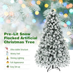 6FT Pre-Lit Snow Flocked Artificial Christmas Tree Premium Hinged Full Tree with 600 PVC Branch Tips & 250 LED Lights