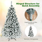 6FT Pre-Lit Snow Flocked Artificial Christmas Tree Premium Hinged Full Tree with 600 PVC Branch Tips & 250 LED Lights