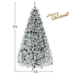 9FT Pre-Lit Snow Flocked Artificial Christmas Tree with 550 LED Lights & Metal Stand, Premium PVC Hinged Pine Tree for Indoor Outdoor Xmas Decor