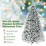 9FT Pre-Lit Snow Flocked Artificial Christmas Tree with 550 LED Lights & Metal Stand, Premium PVC Hinged Pine Tree for Indoor Outdoor Xmas Decor