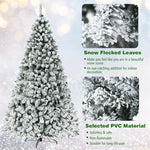 9FT Pre-Lit Snow Flocked Artificial Christmas Tree with 550 LED Lights & Metal Stand, Premium PVC Hinged Pine Tree for Indoor Outdoor Xmas Decor