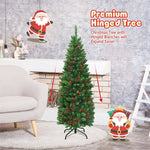 4.5ft Pre-lit Hinged Pencil Artificial Christmas Tree w/ Pine Cones Red Berries and LED Lights