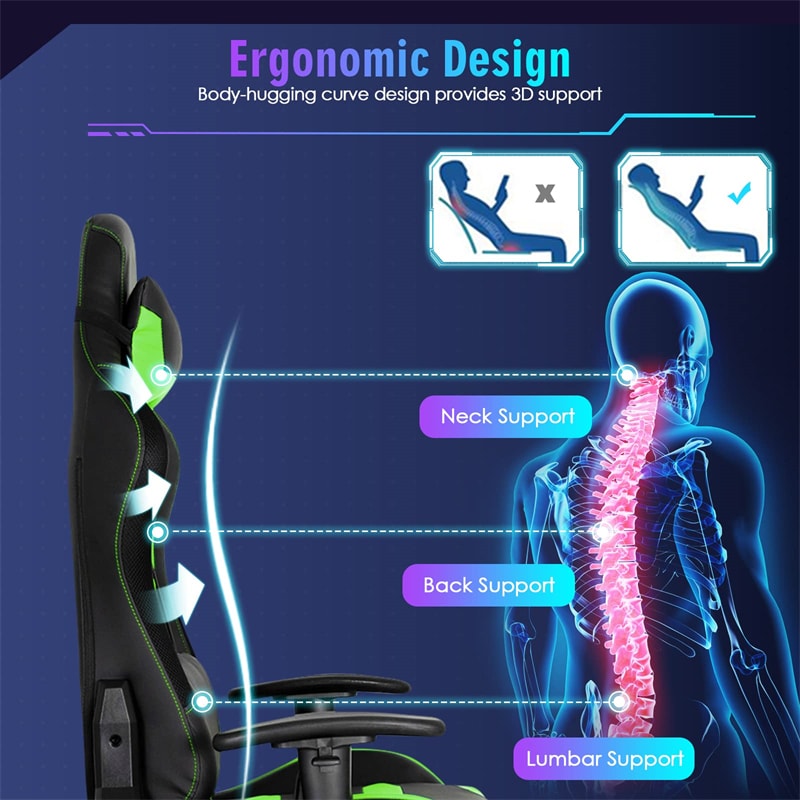 RGB Gaming Chair Ergonomic Video Game Chair High Back Computer Chair with LED Lights, Adjustable Headrest & Lumbar Support