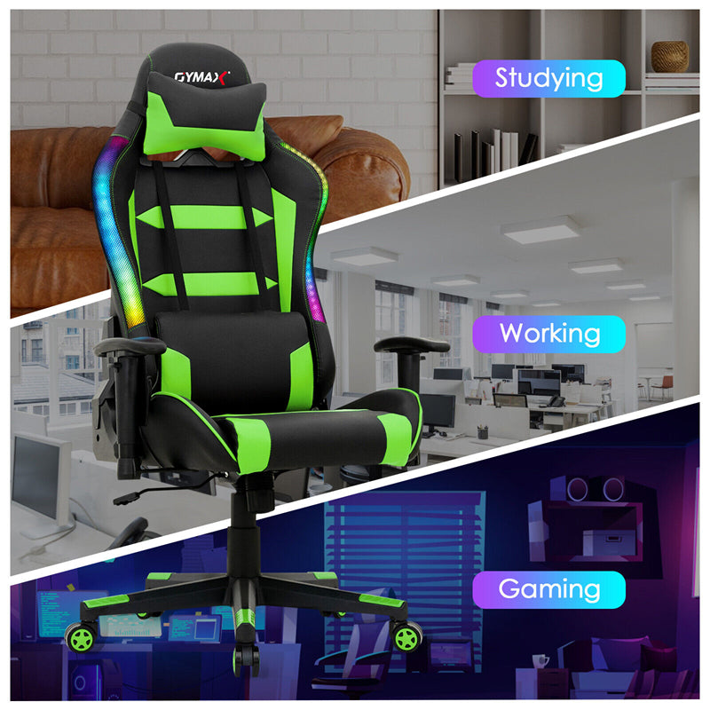 RGB Gaming Chair Ergonomic Video Game Chair High Back Computer Chair with LED Lights, Adjustable Headrest & Lumbar Support