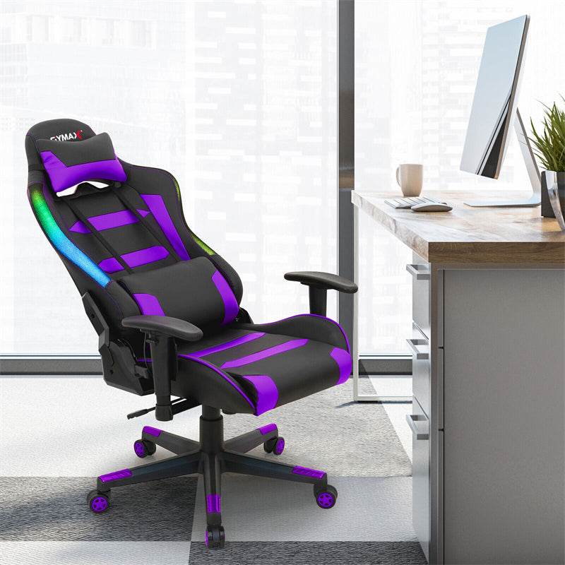 RGB Gaming Chair Ergonomic Video Game Chair High Back Computer Chair with LED Lights, Adjustable Headrest & Lumbar Support