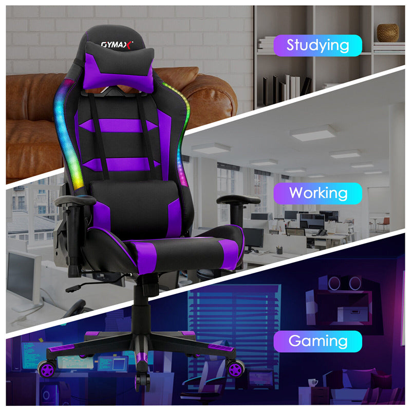 RGB Gaming Chair Ergonomic Video Game Chair High Back Computer Chair with LED Lights, Adjustable Headrest & Lumbar Support