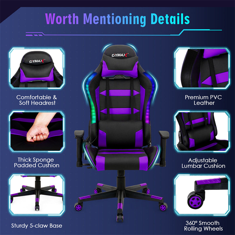 RGB Gaming Chair Ergonomic Video Game Chair High Back Computer Chair with LED Lights, Adjustable Headrest & Lumbar Support