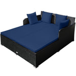 Outdoor Rattan Daybed Wicker Patio Double Chaise Lounge Sun Lounger with Seat Cushions & Pillows