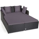 Outdoor Rattan Daybed Wicker Patio Double Chaise Lounge Sun Lounger with Seat Cushions & Pillows