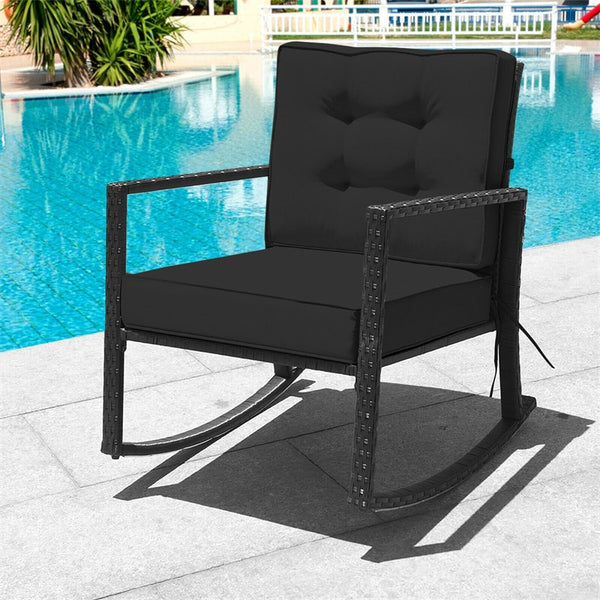 Patio Rattan Rocking Chair Heavy Duty Metal Frame Wicker Outdoor Rocker Chair with Cushions for Garden Porch Backyard Poolside