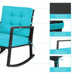 Patio Rattan Rocking Chair Heavy Duty Metal Frame Wicker Outdoor Rocker Chair with Cushions for Garden Porch Backyard Poolside