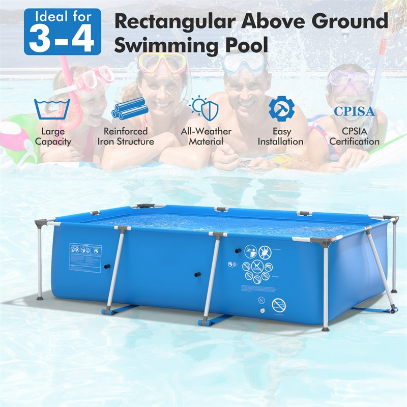 Above Ground Swimming Pool Rectangular Steel Frame Outdoor Pool with Pool Cover