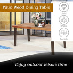 Acacia Wood Patio Dining Table Indoor Outdoor Rectangular Table with Umbrella Hole & Steel Legs for Garden Park Poolside Porch