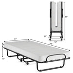 Rollaway Bed Portable Folding Guest Bed with 4 Inch Memory Foam Mattress & Metal Springs for Adults