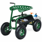 Rolling Garden Cart Gardening Workseat with Extendable Hook Handle - Bestoutdor