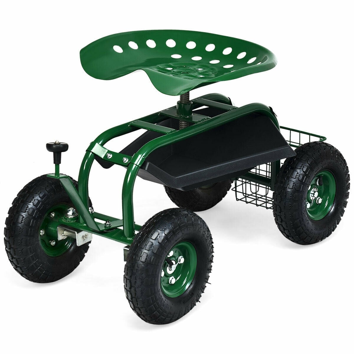 Rolling Garden Cart Gardening Workeseat Garden Scooter with Knob Handle and 4 Wheels