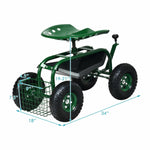 Rolling Garden Cart Gardening Workeseat Garden Scooter with Knob Handle and 4 Wheels