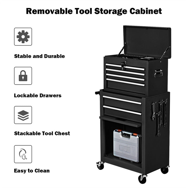 6-Drawer Rolling Tool Chest High Capacity Tool Box Organizer with Wheels, Lock System & Removable Top, Workshop Garage Tool Storage Cabinet