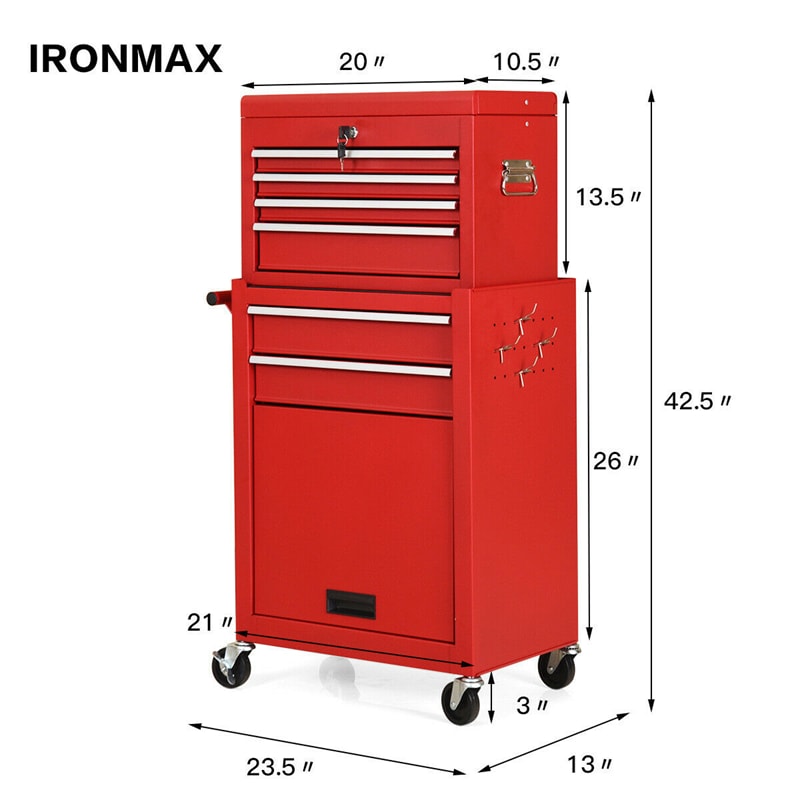 6-Drawer Rolling Tool Chest High Capacity Tool Box Organizer with Wheels, Lock System & Removable Top, Workshop Garage Tool Storage Cabinet