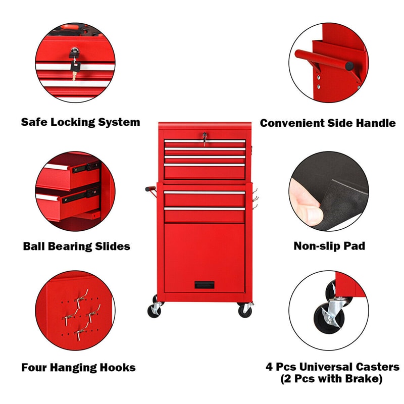 6-Drawer Rolling Tool Chest High Capacity Tool Box Organizer with Wheels, Lock System & Removable Top, Workshop Garage Tool Storage Cabinet