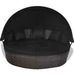 Wicker Outdoor Daybed Round Rattan Sectional Cushioned Sofa Set with Retractable Canopy & Adjustable Coffee Table