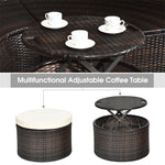 Wicker Outdoor Daybed Round Rattan Sectional Cushioned Sofa Set with Retractable Canopy & Adjustable Coffee Table