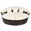 Wicker Outdoor Daybed Round Rattan Sectional Cushioned Sofa Set with Retractable Canopy & Adjustable Coffee Table