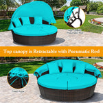 Wicker Outdoor Daybed Round Rattan Sectional Cushioned Sofa Set with Retractable Canopy & Adjustable Coffee Table