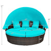 Wicker Outdoor Daybed Round Rattan Sectional Cushioned Sofa Set with Retractable Canopy & Adjustable Coffee Table