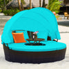 Wicker Outdoor Daybed Round Rattan Sectional Cushioned Sofa Set with Retractable Canopy & Adjustable Coffee Table