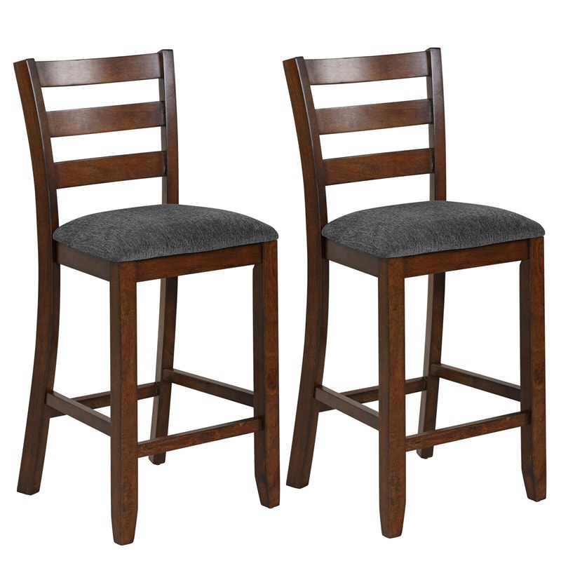 25.5" Bar Stools Set of 2 Counter Height Bar Stools with Backs, Fabric Cushioned Seats & Rubber Wood Frame, Upholstered Bar Stools Kitchen Chairs