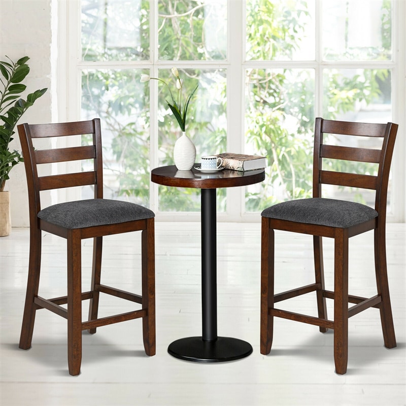 25.5" Bar Stools Set of 2 Counter Height Bar Stools with Backs, Fabric Cushioned Seats & Rubber Wood Frame, Upholstered Bar Stools Kitchen Chairs