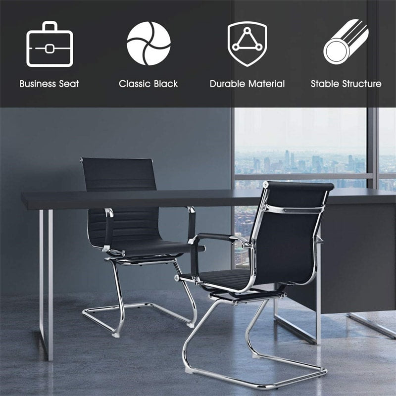 Conference Chairs Set of 2 Heavy Duty PU Leather Office Chairs Waiting Room Guest Reception Chairs with Protective Arm Sleeves & Sled Base