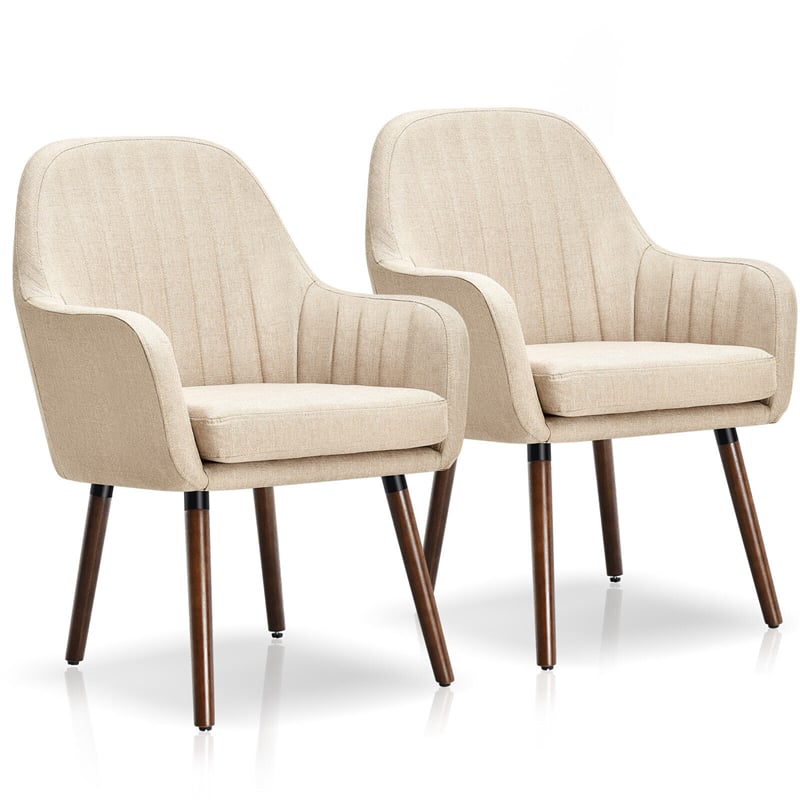 Modern Fabric Accent Chairs Set of 2 Upholstered Armchairs with Wood Legs for Living Room Dining Room Bedroom