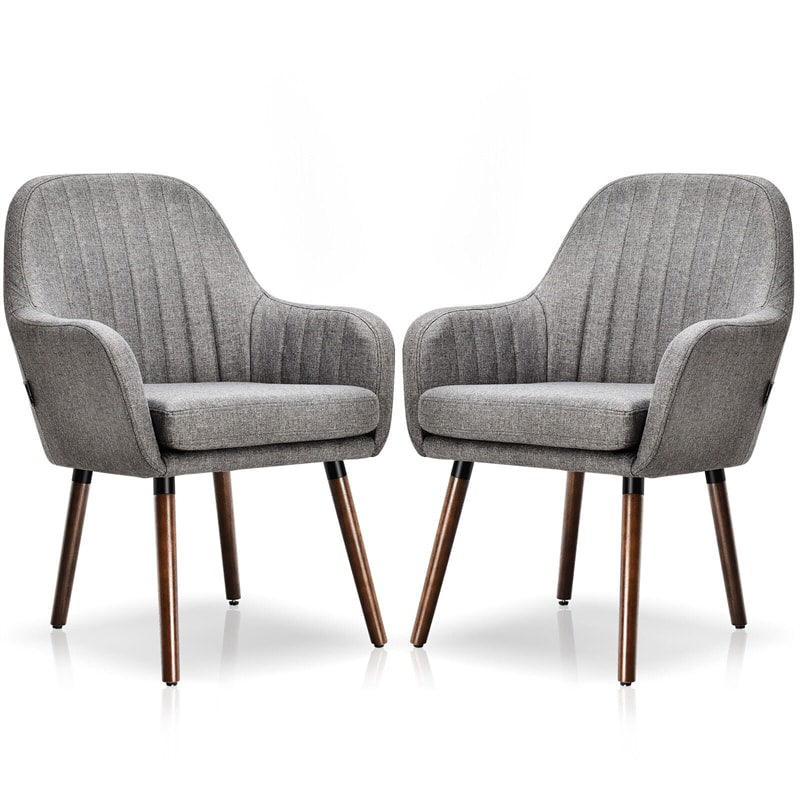 Modern Fabric Accent Chairs Set of 2 Upholstered Armchairs with Wood Legs for Living Room Dining Room Bedroom