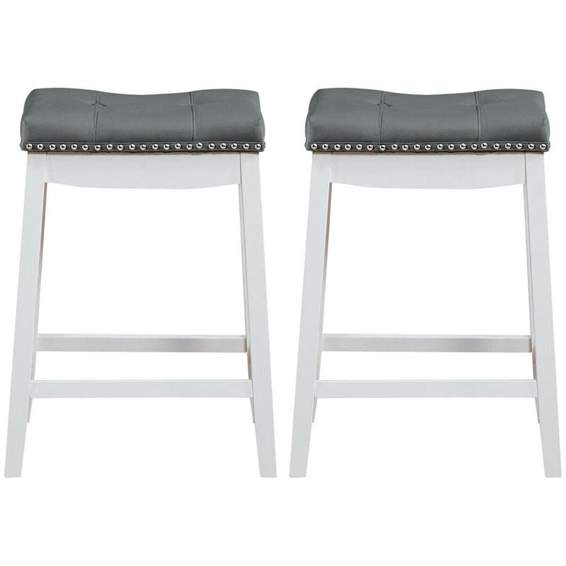 Set of 2 Nailhead Saddle Bar Stools 24"  Backless Counter Height Stool with Cushion