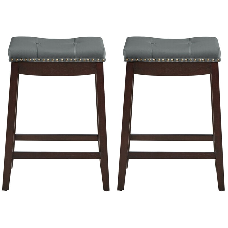 Set of 2 Nailhead Saddle Bar Stools 24"  Backless Counter Height Stool with Cushion