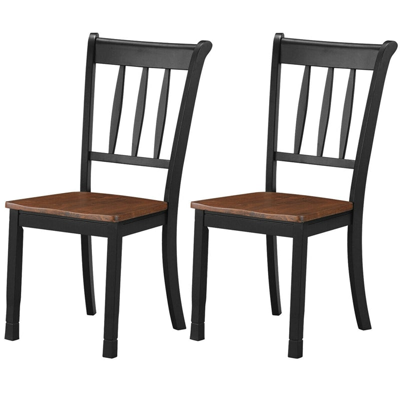 Wood Dining Chairs Set of 2 Armless Kitchen Chairs with Rubber Wood Frame & Curved Slat Back, Modern Farmhouse Dining Room Chairs Side Chairs