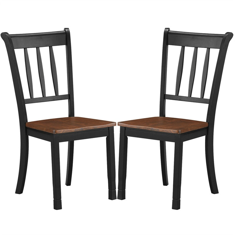 Wood Dining Chairs Set of 2 Armless Kitchen Chairs with Rubber Wood Frame & Curved Slat Back, Modern Farmhouse Dining Room Chairs Side Chairs