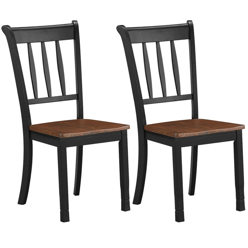 Wood Dining Chairs Set of 2 Armless Kitchen Chairs with Rubber Wood Frame & Curved Slat Back, Modern Farmhouse Dining Room Chairs Side Chairs