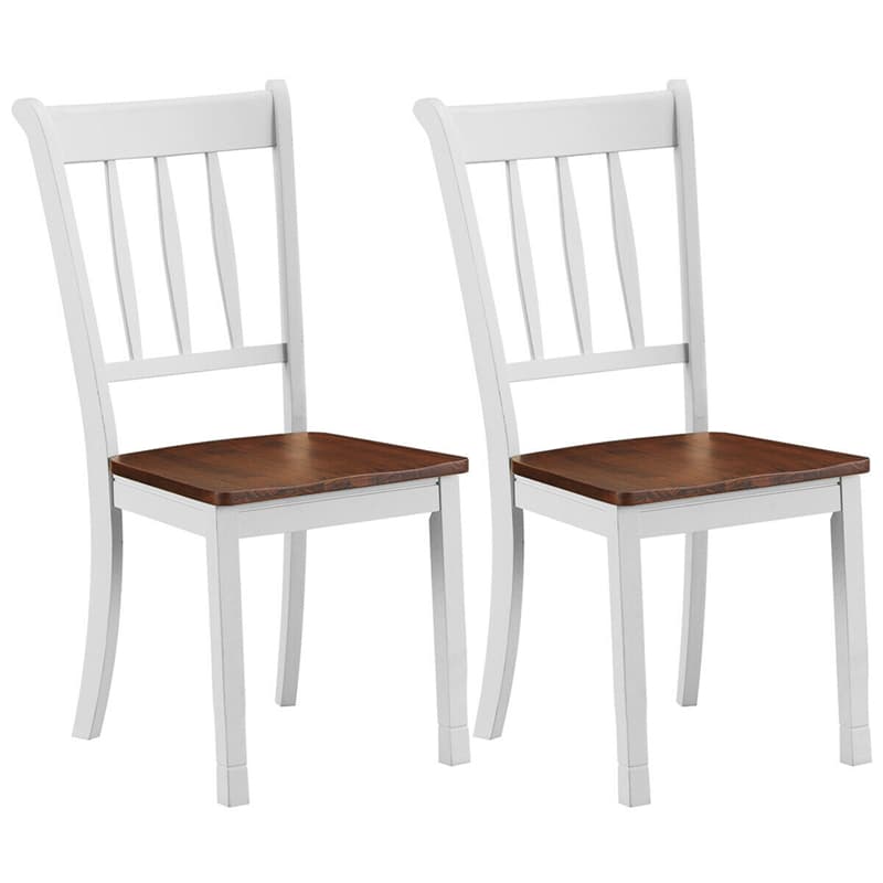 Wood Dining Chairs Set of 2 Armless Kitchen Chairs with Rubber Wood Frame & Curved Slat Back, Modern Farmhouse Dining Room Chairs Side Chairs