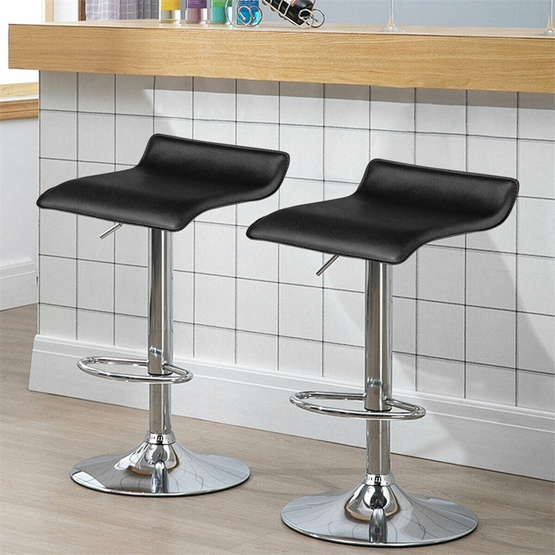 Swivel Bar Stools Set of 2 Height Adjustable Backless Barstools Modern PU Leather Bar Chairs with Chrome Base for Kitchen Island Pub